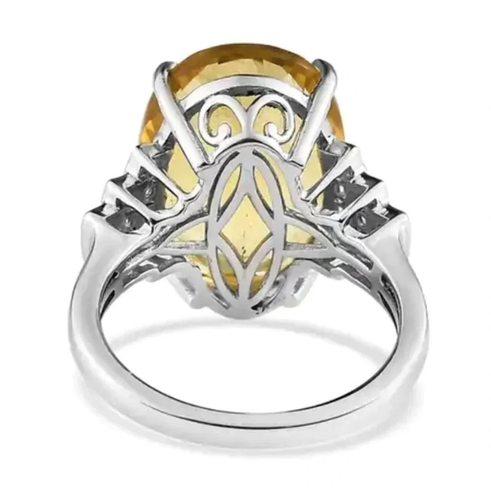 Natural Canary Fluorite & White Zircon Ring - Picture 9 of 10